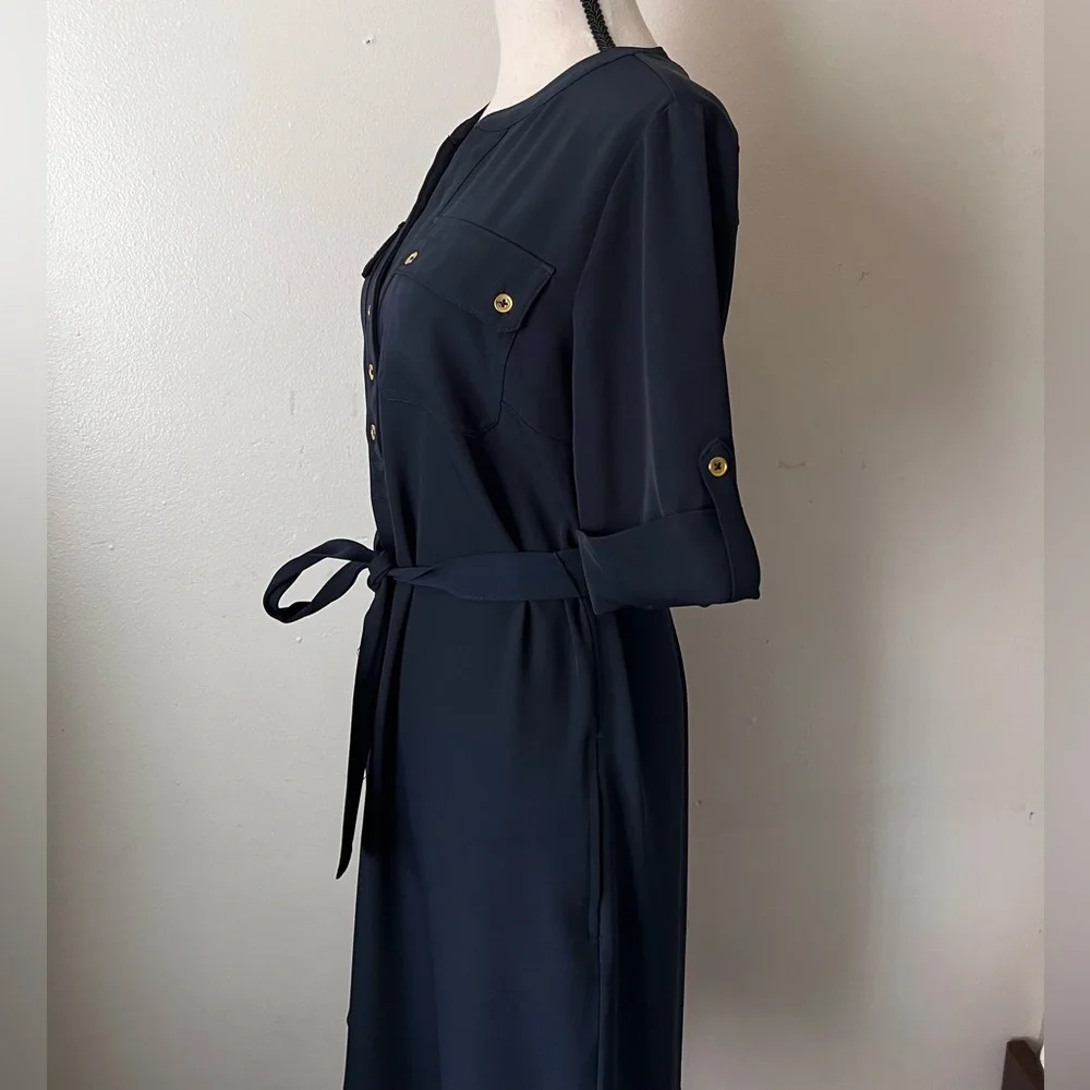 Pop-Over Button Up Shirt Dress With Tie Belt Size 6 - Picture 3 of 6